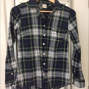 J. Crew navy and  green plaid button down
